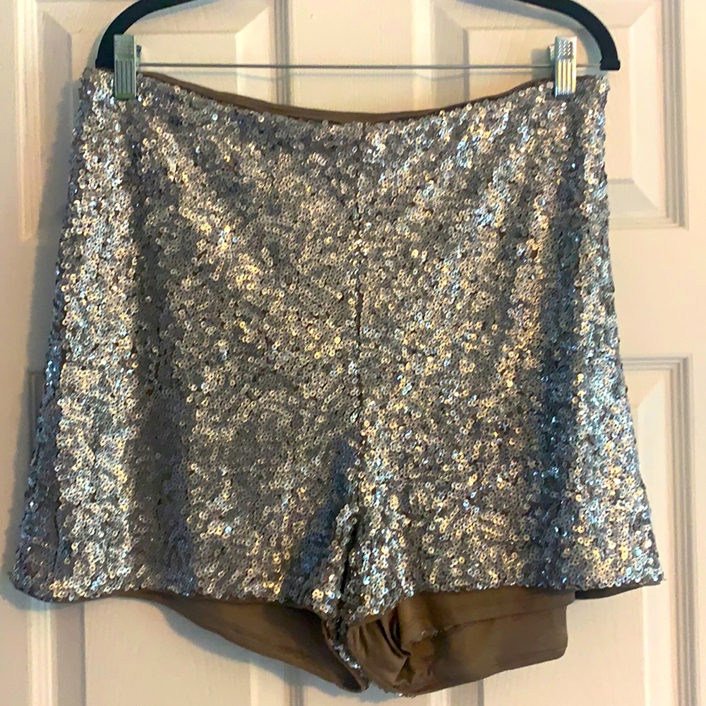 Express Silver Sequin Shorts